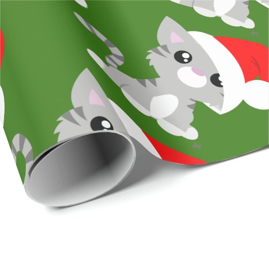 Grijze kerstpapier met Kat-inslag Cadeaupapier (Rol Hoek)