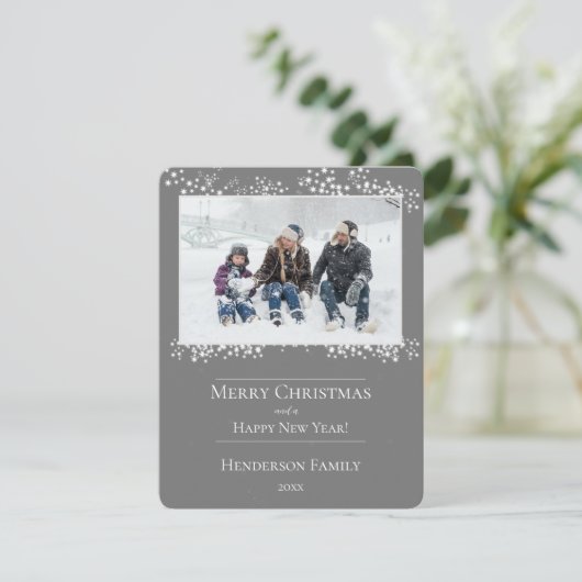 Grijze kerststerren Vakantie Fotokaart Feestdagenkaart (Staand voorkant)