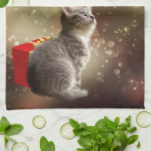 Grijze keuken en rode doosjes feestelijke aangepas theedoek (Gevouwen)