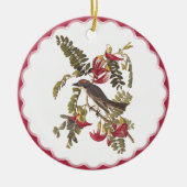 Grijze kingvogel in roze bloeiende vogelboom keramisch ornament (Voorkant)