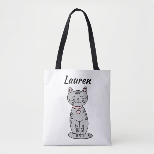 Grijze Kitten Kat Persoonlijk Tote Bag (Voorkant)