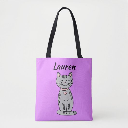Grijze Kitten Kat Persoonlijke Boodschappentas Tote Bag (Voorkant)