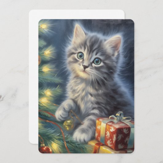 Grijze Kitten Kerstmis Feestdagenkaart (Voorkant / Achterkant)