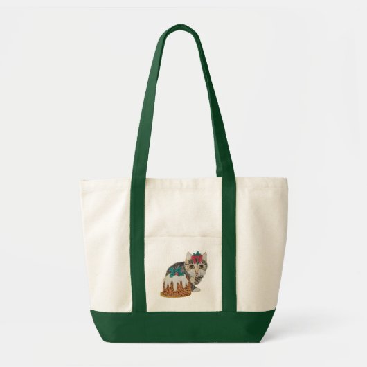 grijze kitten likkende poten met rode boog kerst tote bag (Voorkant)