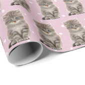 Grijze kitten op polka dots cadeaupapier (Rol Hoek)