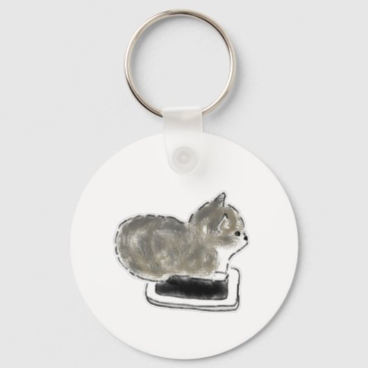 Grijze Kitten Op Smartphone Potlood Kunst Sleutelhanger (Voorkant)