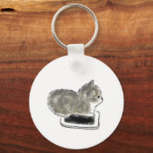 Grijze Kitten Op Smartphone Potlood Kunst Sleutelhanger (Voorkant)