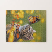 Grijze Kitten Oranje Vlinder Legpuzzel (Horizontaal)