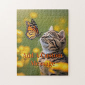 Grijze Kitten Oranje Vlinder Legpuzzel (Verticaal)