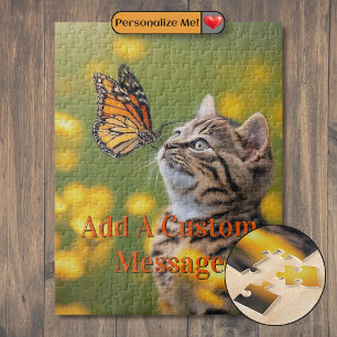 Grijze Kitten Oranje Vlinder Legpuzzel
