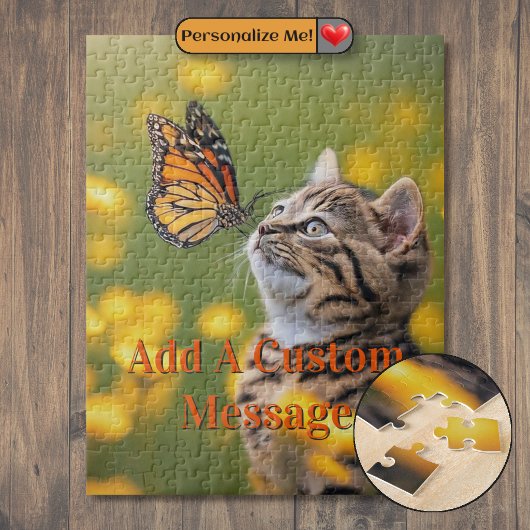Grijze Kitten Oranje Vlinder Legpuzzel