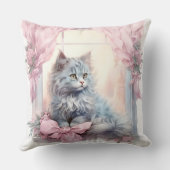 Grijze kitten roze strik kussen (Achterkant)
