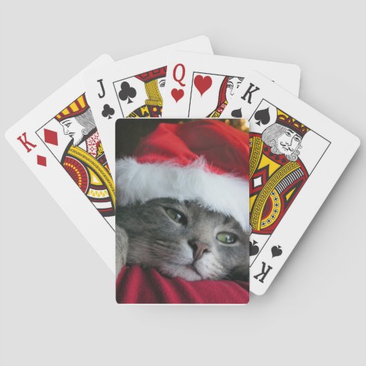 Grijze Kitten Santa Hoed Kat Speelkaarten (Achterkant)