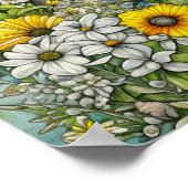 Grijze kitty kat zitten in bloemen poster (Hoek)