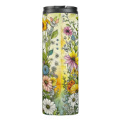 Grijze kitty kat zitten in bloemen thermosbeker (Achterkant)