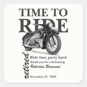Grijze Klassieke Motor Rit Snel Pensioenfeest Vierkante Sticker