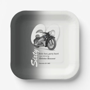 Grijze Klassieke Motorfiets Rijd Snel 60e Verjaard Papieren Bordje