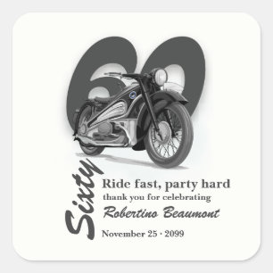 Grijze Klassieke Motorrit Snel 60e Verjaardag Vierkante Sticker