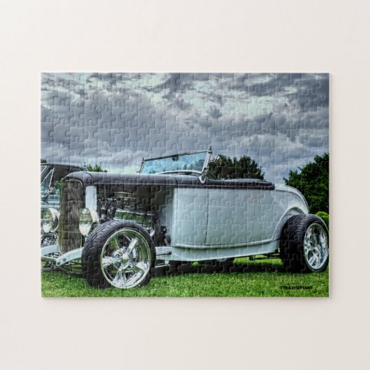 Grijze klassieke roadster Antiek auto Legpuzzel (Horizontaal)