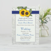 Grijze kobalt Blue Sunflower Rustic Wedding Kaart (Staand voorkant)