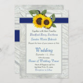 Grijze kobalt Blue Sunflower Rustic Wedding Kaart (Voorkant / Achterkant)
