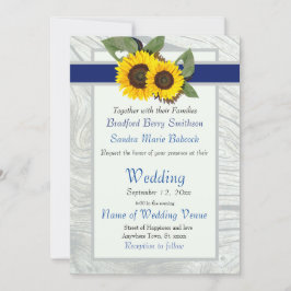 Grijze kobalt Blue Sunflower Rustic Wedding Kaart