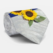 Grijze kobalt Blue Sunflower Rustic Wedding Stropdas (Opgerold)