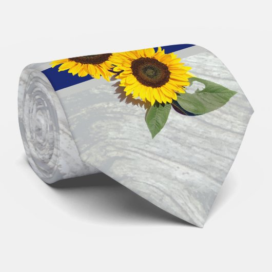 Grijze kobalt Blue Sunflower Rustic Wedding Stropdas (Opgerold)