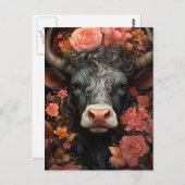 Grijze Koe met krullend haar in de bloemen Briefkaart (Voorkant / Achterkant)