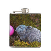 Grijze konijn/bunny en roze golfbal heupfles (Voorkant)