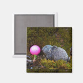 Grijze konijn/bunny en roze golfbal magneet (Voorkant / Achterkant)