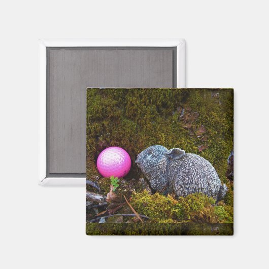 Grijze konijn/bunny en roze golfbal magneet (Voorkant / Achterkant)