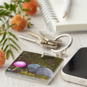 Grijze konijn/bunny en roze golfbal sleutelhanger (Voorkant Rechts)