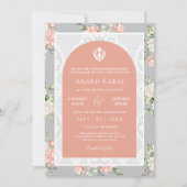 Grijze koraal Bloemen Anand Karaj Punjabi Sikh Bru Kaart (Voorkant)