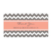 Grijze koraal Chevron bruiloft labels (Voorkant)
