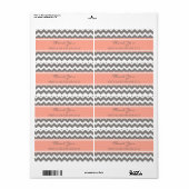 Grijze koraal Chevron bruiloft labels (Full Sheet)