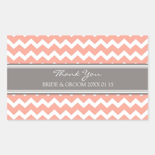 Grijze koraal Chevron dank u bruiloft gunst Labels (Voorkant)