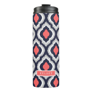 Grijze koraal en zeemacht Ikat Marokkaanse monogra Thermosbeker