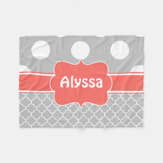 Grijze koraal Quatrefoil Monogram Blanket Fleece Deken (Voorkant (Horizontaal))