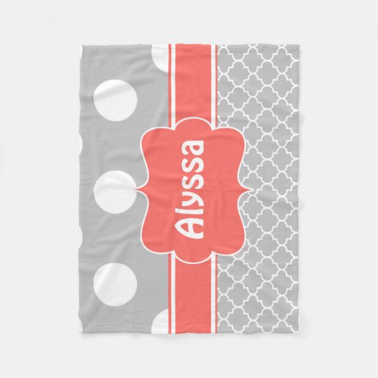 Grijze koraal Quatrefoil Monogram Blanket Fleece Deken (Voorkant)