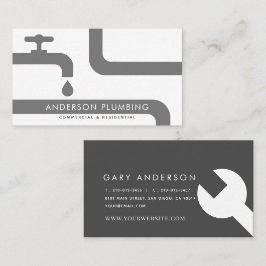 Grijze kraan en Visitekaartje van buizen (Voorkant / Achterkant)