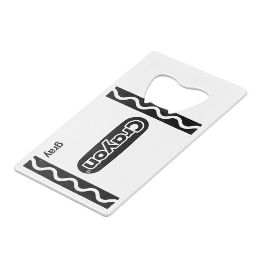 Grijze krayon doos, volledige set krayons, hoge ko creditkaart flessenopener (Voorkant Gekanteld)