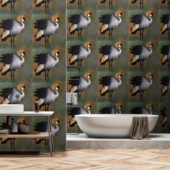 Grijze Kroonkraan Behang (Badkamer)