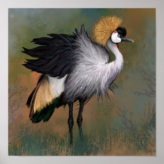 Grijze Kroonkraanvogel Poster Schilderij (Voorkant)