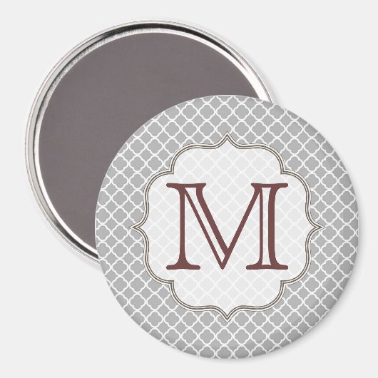 Grijze kwartfoil Latti Monogram Initiaal Magnet (Voorkant / Achterkant)