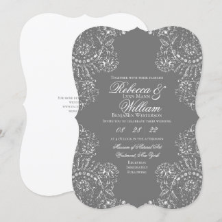Grijze Lace Elegant Vintage bruiloft Kaart