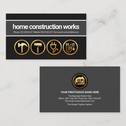 Grijze lagen Gold Construction Handyman Tools Visitekaartje (Voorkant / Achterkant)