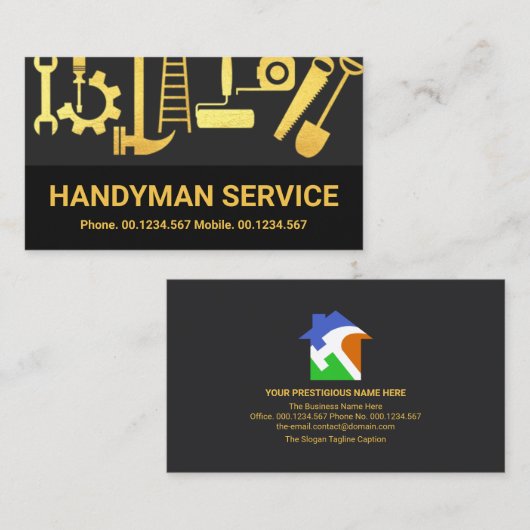 Grijze lagen Gold Handyman Tools Home Renovation Visitekaartje (Voorkant / Achterkant)