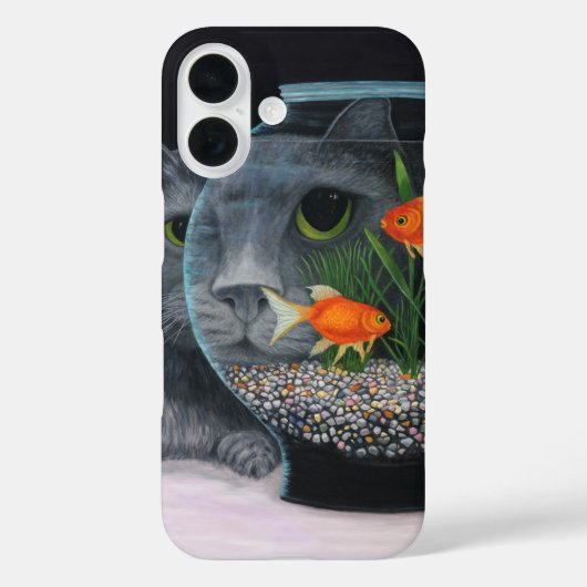 Grijze Langharige Kat en Vissenkom Case-Mate iPhone Case (Achterkant)