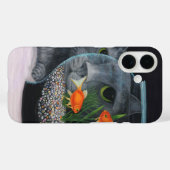 Grijze Langharige Kat en Vissenkom Case-Mate iPhone Case (Achterkant (horizontaal))